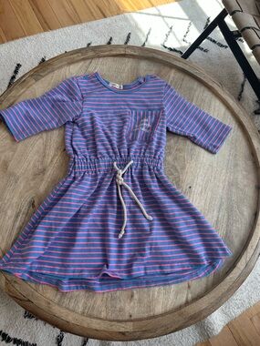 “Crew Kids” Blue & Pink Striped Drawstring | Preppy Coastal Girls Dress Size 6